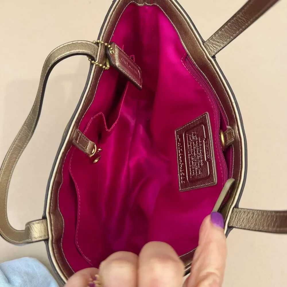 Coach Peyton Small Tattersall Plaid Tote Coated Canvas Leather Trim F48586